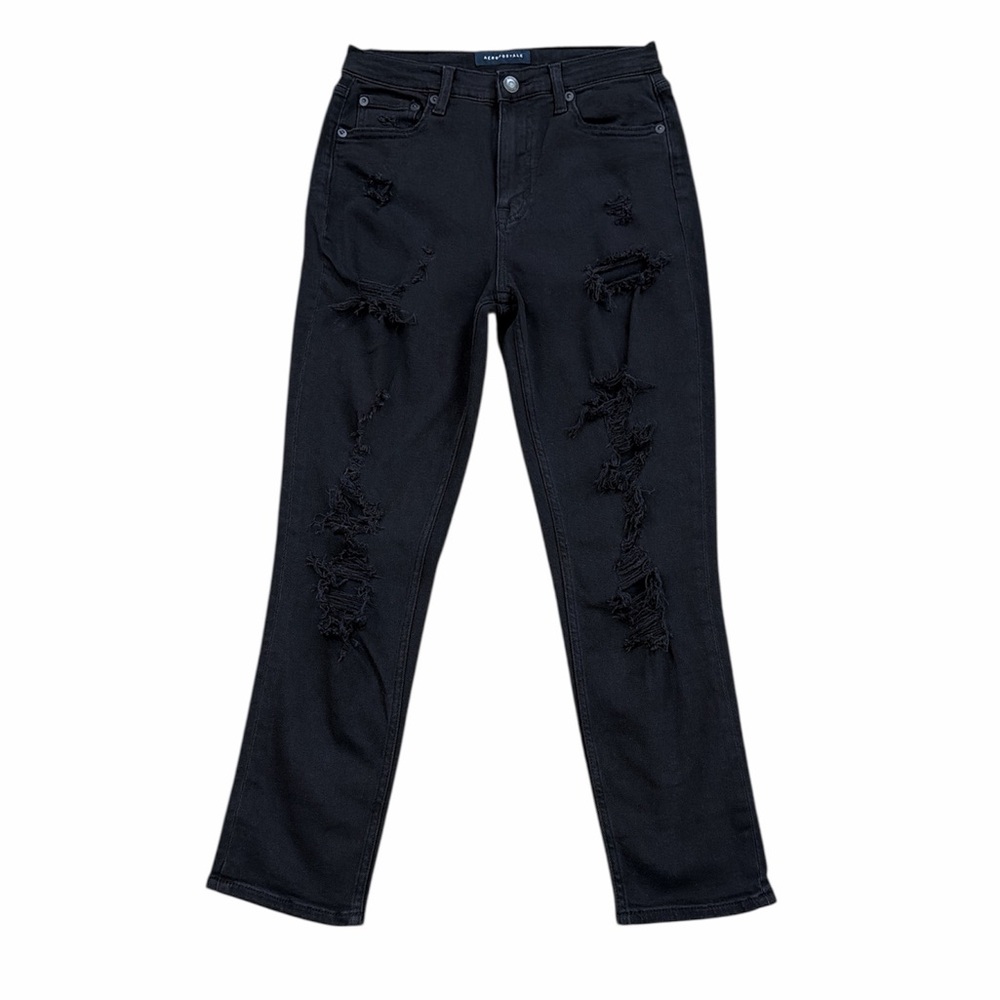 Aeropostale Mom Jean Black High Rise Distressed Jeans‎ Size 4R NWOT